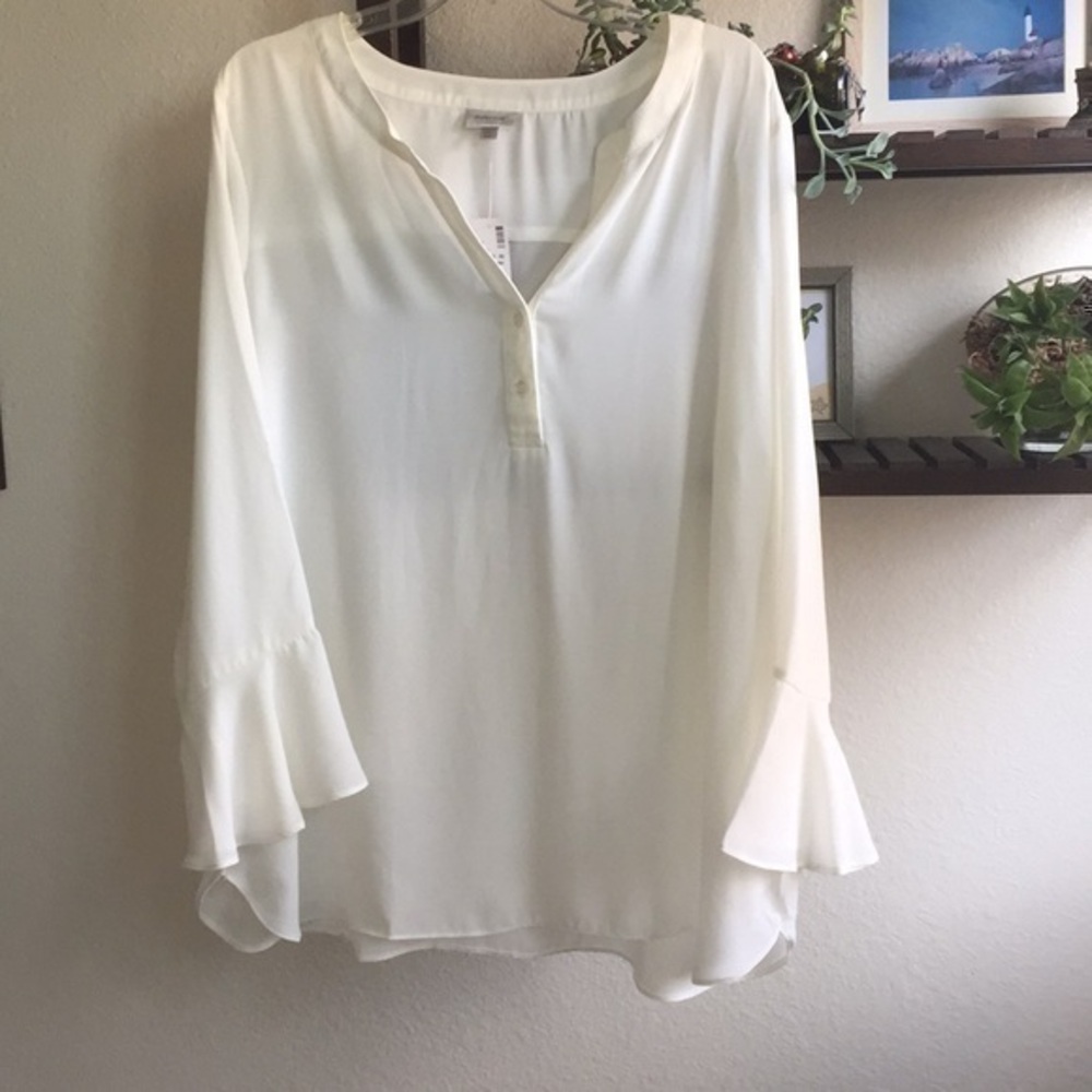 $10 SALE Long Bell Sleeve Top Semisheer Ivory Avenue Holiday Party Evening Date